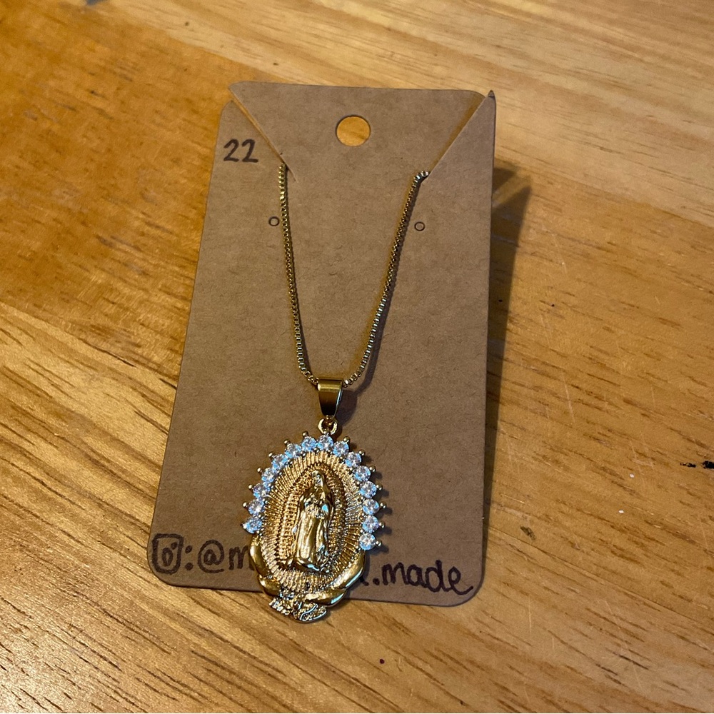 Gold and Silver virgen Mary Pendant Necklace